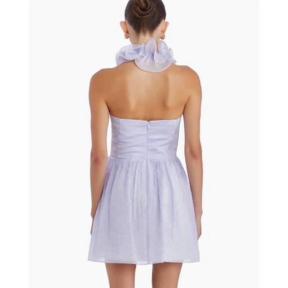NEW AMANDA UPRICHARD ruffled halter mini dress in blue and white